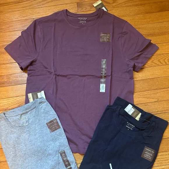 3-Pack NEW Men’s Sonoma Weekend Tee Shirt SZ M 100% Cotton  Navy,Gray,Eggplant
